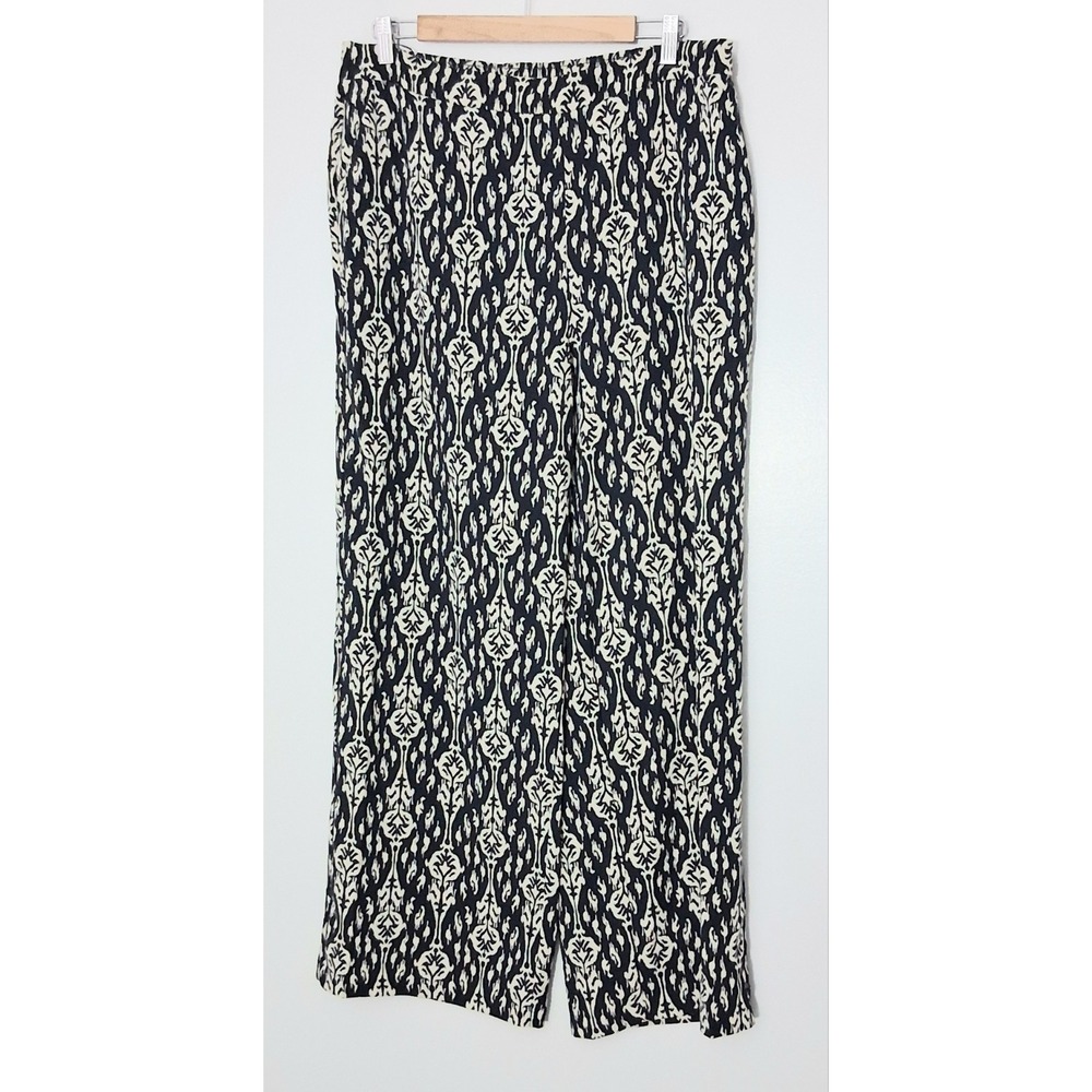Tahari Pants Women's Size XL Blue & Beige Pull-on Wide Leg Geometric Pre-owned